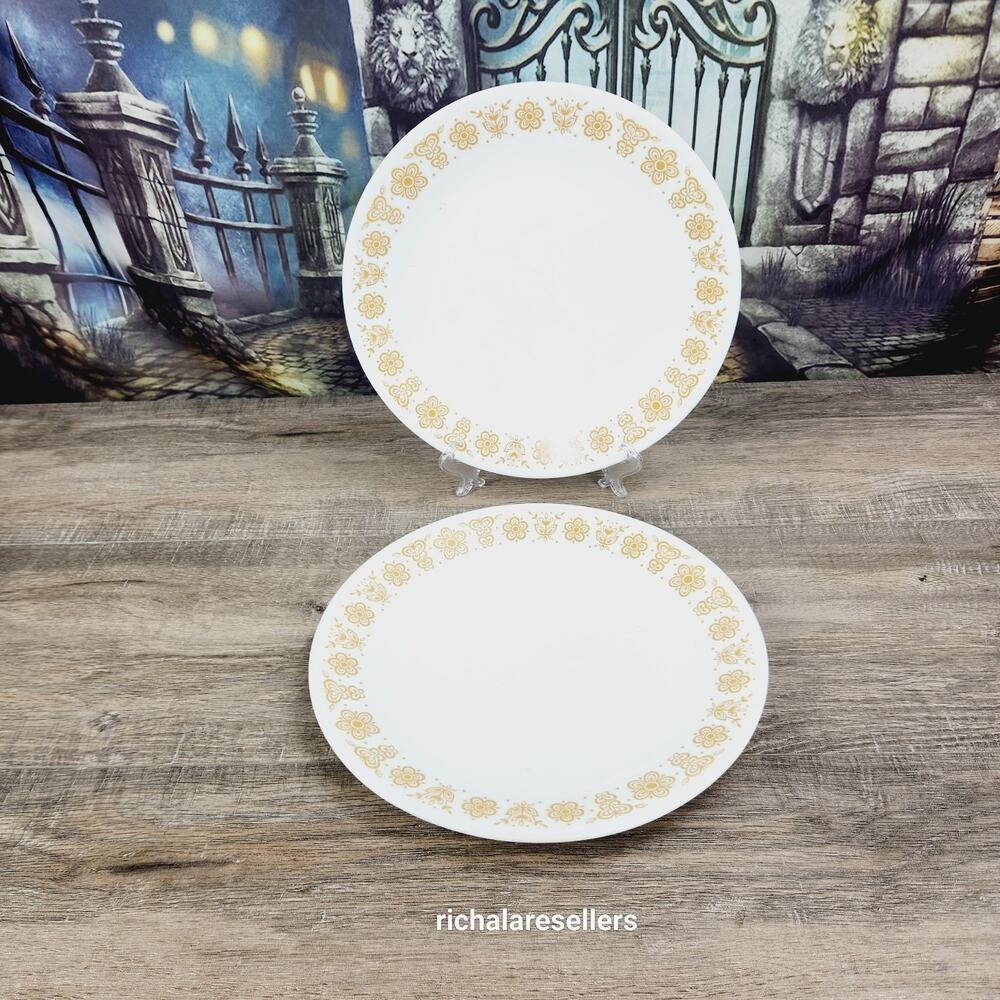 Corelle Butterfly Gold 10 1/4 " Dinner Plates Lot of 2 Corning Vintage
